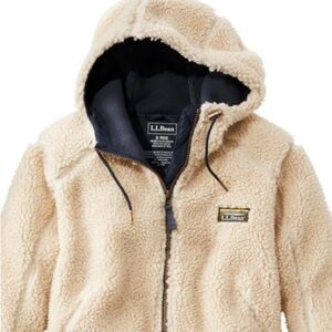LL Bean Womens LARGE Mountain Pile Long Coat Fleece Sherpa Jacket Natural